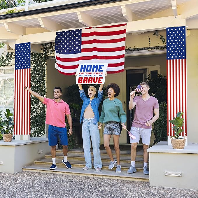Babycop 4th of July Decorations Outdoor – Patriotic American Flag Porch Banners (2 Pcs) – Red White Blue Hanging Signs for July Fourth, Memorial Day, Veterans Day, Independence Day Yard Decor