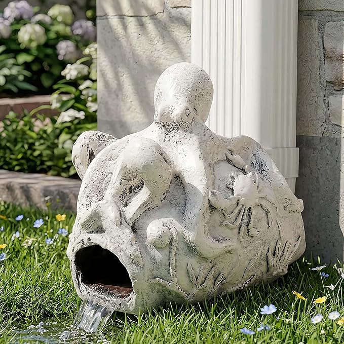 Real Octopus Gutter Downspout Extender Statue, Garden Ornament, Fish Decorative Gutter Extension Downspout, Perfect Rain Diverter for 3"x4" Downspouts, Eco-Friendly Resin, Outdoor Decor Gift