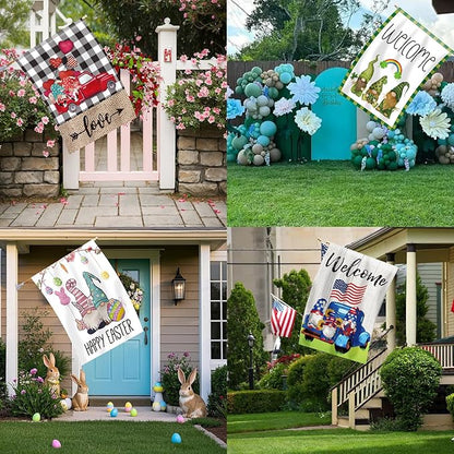 Set of 10 Gnome Seasonal Garden Flags,Double Sided 28 x 40 Inch Yard Flags,Large House Flags for outside, Christmas Spring Seasonal Flag for Outdoor,Holiday Garden Flags for All Seasons