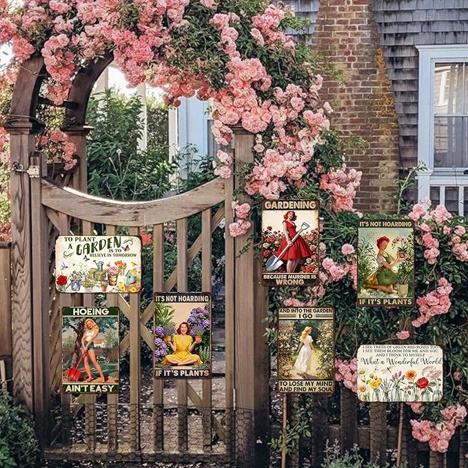 5 Pack Funny Garden Metal Signs Decorative Outdoor Greenhouse Decorations Gardening Decor For Women Yard Tin Signs Green House Accessories For Outside Garden Sign Bulk Unique Gardening Gifts 8x12 Inch