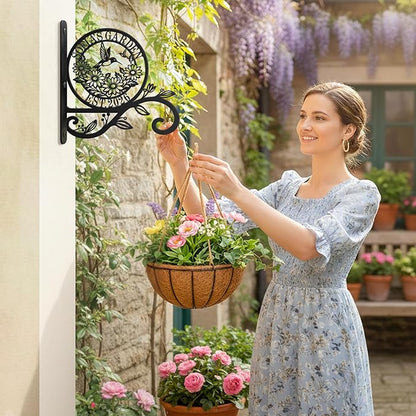 Personalized Metal Plant Hanger Bracket, Custom Name Hanging Plant Hook for Indoor Outdoor Use, Decorative Wall Mount Garden Hook for Flower Baskets, Bird Feeder, Wind Chime(Garden 3)