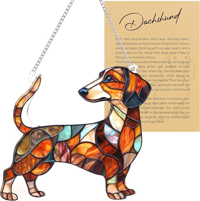 Colorful Dogs Acrylic Suncatcher Ornament for Window Decor, Acrylic Suncatcher Window Hanging Decor, Dog Lovers Gifts for Women, Dogs Christmas Ornaments for Tree Hanging (Dachshund Mable)