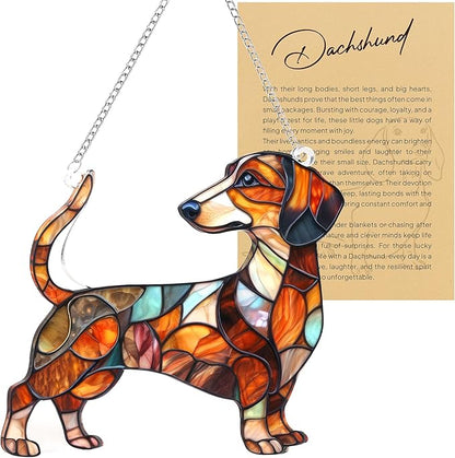 Colorful Dogs Acrylic Suncatcher Ornament for Window Decor, Acrylic Suncatcher Window Hanging Decor, Dog Lovers Gifts for Women, Dogs Christmas Ornaments for Tree Hanging (Dachshund Mable)
