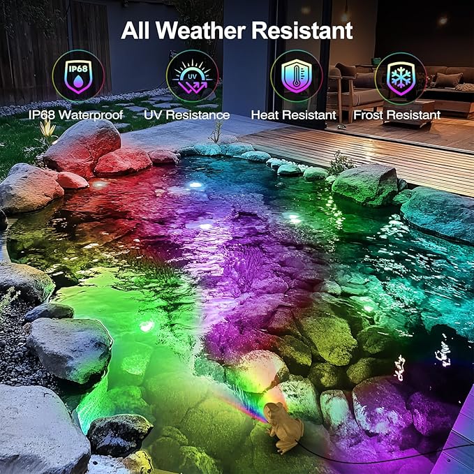 Pond Light with APP, 6W Frog Fountain Light led Underwater with 12V Transformer, IP68 Waterproof Underwater Pond Lights with Long Cable for Ponds Waterfall Fountain Water Feature, 2 SpotLights