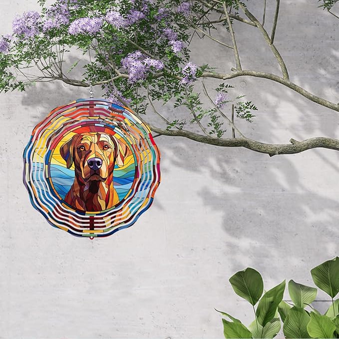 Labrador Retriever Wind Spinner Dog Memorial Gifts, Vibrant 3D Kinetic Aluminum Metal Yard Art, Loss of Dogs Sympathy Gifts, Hanging Outdoor Garden Decor, 8" Wind Sculptures for Patio, Porch (LR 2)