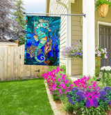 Stained Glass Style Seahorse House Flag 28x40 Inch Double Sided Outside, Coastal Ocean Garden Flag Burlap Yard Flags for Summer Holiday Party Outdoor Decoration