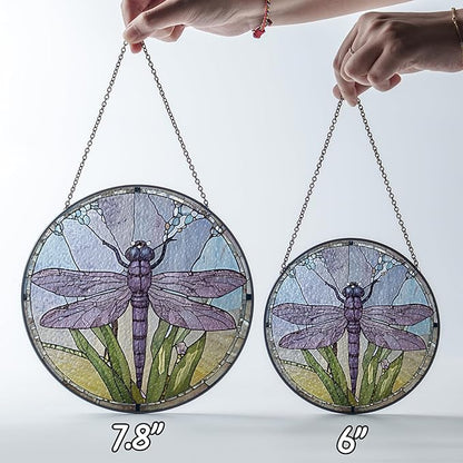 6" Dragonfly Stained Glass Suncatcher – Window Hanging Colorful Glass Panel for Home Decor, Gifts, Kitchen, Living Room – Handmade Sun Catcher Decoration for Nature & Garden Lovers BUG-07C-SG6