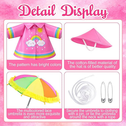 DECOHS 3 Pcs/Set Raincoat Porch Goose Outfits, Summer Lawn Goose Statue Raincoat Costume, Yard Goose Clothes Raincoats Umbrella Hat Outfit for 23" Statue Patio Garden Decoration (Rosy Rainbow)