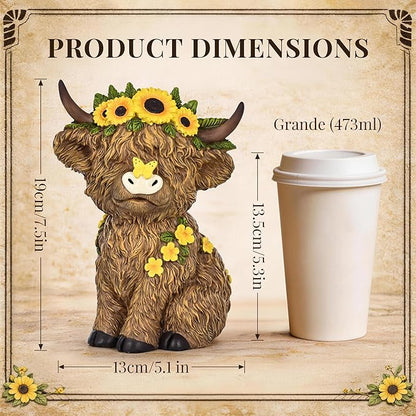 TISEJOY Highland Cow Decor 8", Highland Cow Statues for Garden Decor, Outdoor Indoor Table Desk Decor, Garden Statues for Patio Yard Lawn Windowsill and Backyard, Garden Gifts for Mom, Friends