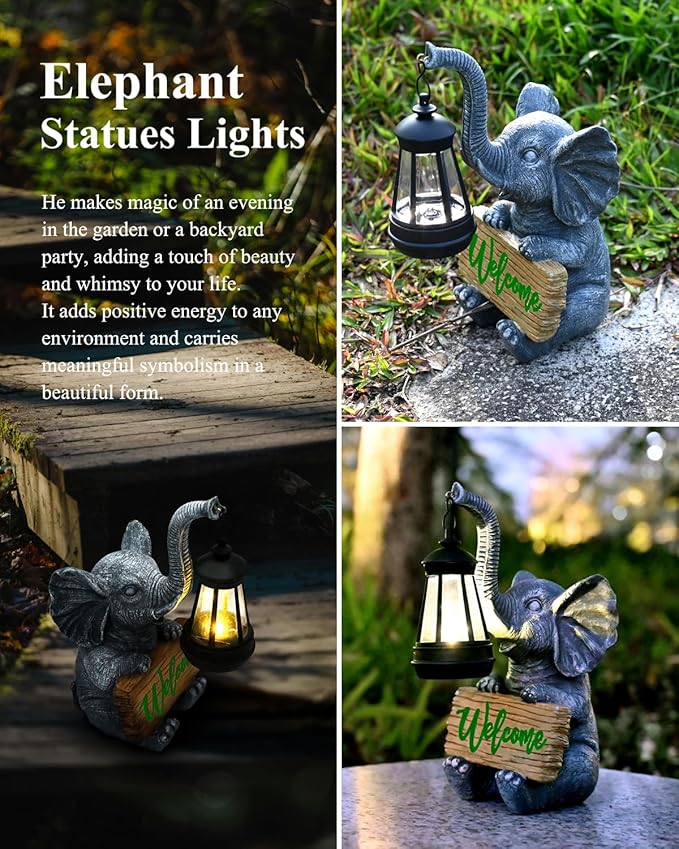 KVR Solar Elephant Garden Lights, Outdoor Welcome Statue Decor for Patio Yard, Birthday Gift for Women Mom Grandma (2026 New Gift Ready) (Green)