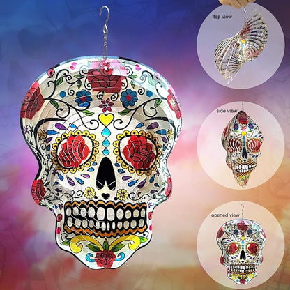 Fonmy Kinetic 3D Metal Garden Wind Spinner Quality Hanging Ornament for Home and Garden 12inch Mandala Rose Sugar Skull Wind Spinners