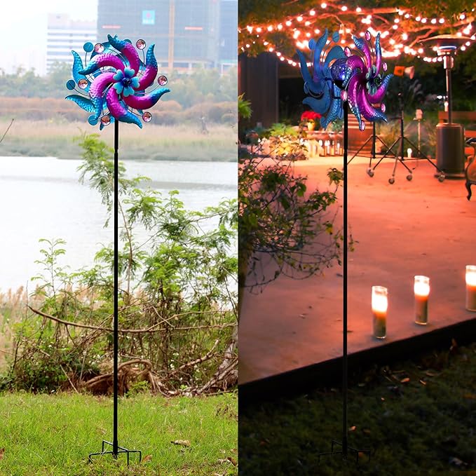 69" Metal Wind Spinners Outdoor with Plant Rack,3 Legs Colorful Windmill for Yard, Kinetic Yard Art, Waterproof Large Wind Sculptures for Garden Backyard Outdoor Decor Lawn Ornaments for Outside