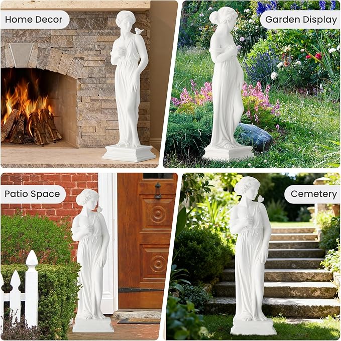 EROMMY Outdoor Garden Statue, 31.5-Inch Greek Nymph Sculpture in Roman Style, Elegant Goddess Figurine for Patio, Yard, Lawn & Porch Decor Ivory