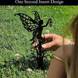 Decorative Garden Stakes， Fairy Garden Stakes, Butterfly Fairy Stakes for Weather Resistant Black Metal Outdoor Decorative Art for Women Gift (Matte Black, 18P-A)