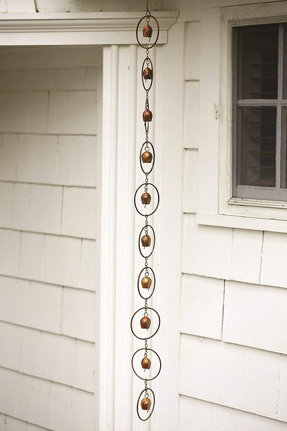Ancient Graffiti Flamed Copper Bell Rain Chain, 4" x 96" x 4"