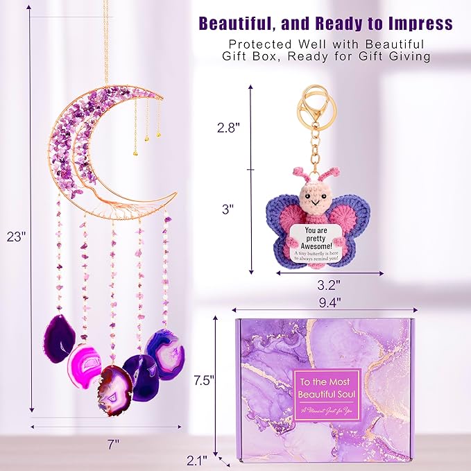 Birthday Gift for Women, Mom, Sister, Best Friend, Wife, Girlfriend, Bestie, Coworkers, Woman Gifts for Birthday, Christmas, Anniversary, Valentines Day, Amethyst Wind Chimes Purple Gifts for Women