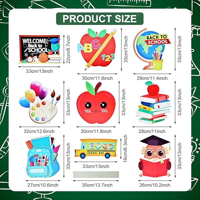 10-Piece Set Back to School Yard Signs with Stakes, Assorted Apple, Owl, and School Bus Designs for Outdoor Garden and Lawn Decoration, 11.7 x 11.8 Inches Plastic Signs for Welcome School Party Favor