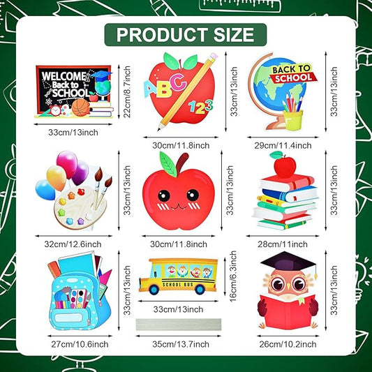 10-Piece Set Back to School Yard Signs with Stakes, Assorted Apple, Owl, and School Bus Designs for Outdoor Garden and Lawn Decoration, 11.7 x 11.8 Inches Plastic Signs for Welcome School Party Favor