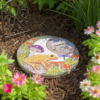 Hapjoy Stepping Stones Outdoor for Garden Moon Frog Mushroom Butterfly Decorative Stepping Stones Walkway Round Stone Garden Decor for Pathway Lawn (Yellow)