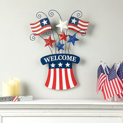 Glitzhome 30.25" H Wooden/Metal American Flags Patriotic Garden Yard Stake, 4th of July Wall Decor for Home Yard Front Door National Day Decoration