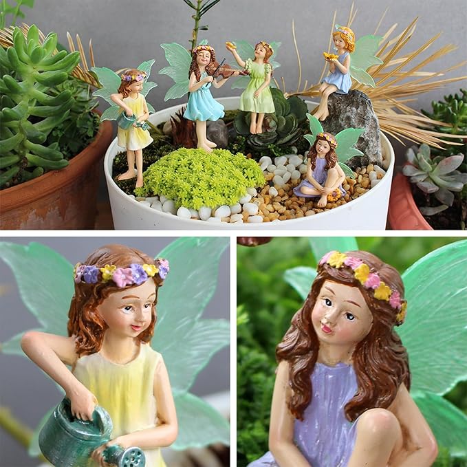 Fairy Garden Decor Fairies, 5PCS Fairy Angel Glow in The Dark Yard Sculpture Lawn Ornament Mini Garden Art Outdoor Decor Accessories (5 Fairies)