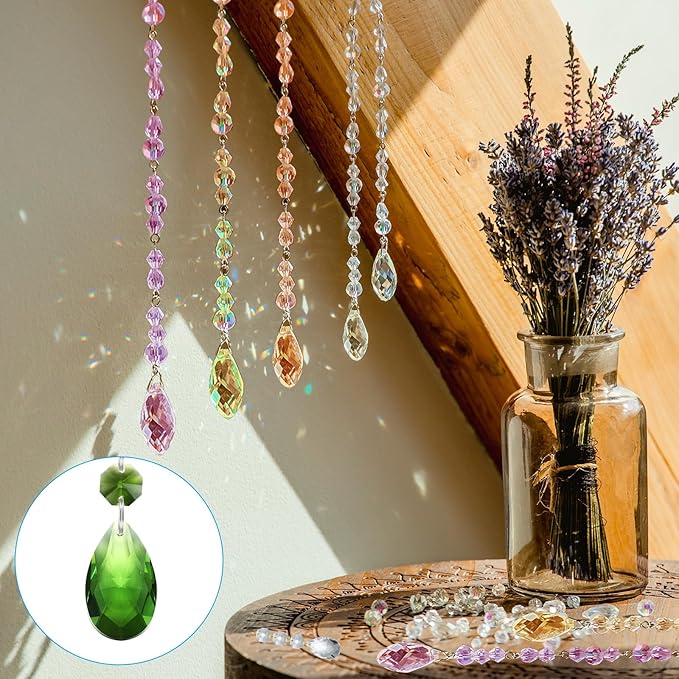 PATIKIL Teardrop Crystal Chandelier Pendants Beads, 10 Pack 125mm Length 38mm Chandelier Prisms Parts Ornaments Hanging Beads for DIY Arts Crafts Decoration, Green
