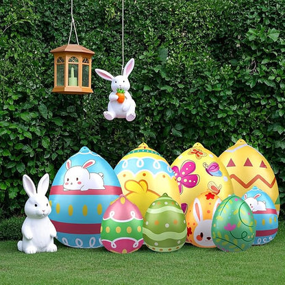 16 PCS 9 Inch, 16 Inch Easter Egg Inflatable Balloons Hanging Inflatable Easter Balloons Colorful Inflatable Egg Decorations for Yard Garden Holiday Party Home Decor