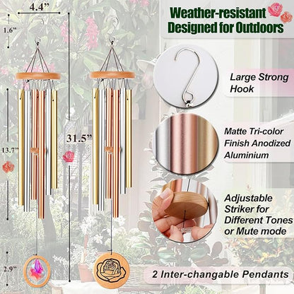 Wind Chimes for Mom, 32" Unique Tri-Gold Rose-Themed Wind Chimes for Mom, Windchimes Outdoors Deep Tones Soothing Melody, Gifts for Mothers