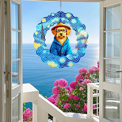 Dog Wind Spinners Outdoor,Hanging Metal Garden Wind Spinner for Outdoor Indoor Decorations Gifts for Women Men,12 inch Kinetic Sculpture Decor Yard,Porch,Patio,Balcony,Deck