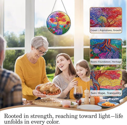 Stained Glass Window Hanging, Tree of Life Sun Catchers Stained Glass Panels for Indoor Windows Wall Art Decor, Birthday Graduation Gift for Mom Women Wife Men Lovers (7.87inch)