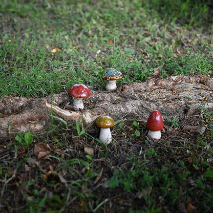 Ceramic Mushrooms Figurine Garden Decor, Lawn Mushrooms Decor, Garden Pots Decoration, Set of 4, 3 Inches High
