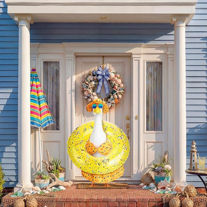 Abbylike Summer Bikini Porch Goose Outfits Yellow Bikini Hawaiian Goose Costume Clothes with Swimsuit, Swim Ring, Sun Hat, Sunglasses Fits Large 23'' Cement for Garden Yard Statue Lawn Art Decoration