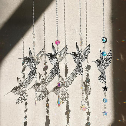 Artilady Suncatcher Hummingbird Wind Chimes for Outside Hanging Prism Crystal Sun Catchers Indoor Window Garden Porch Backyard Decor Birthday for Women Girls (Silver, 4 PCS)