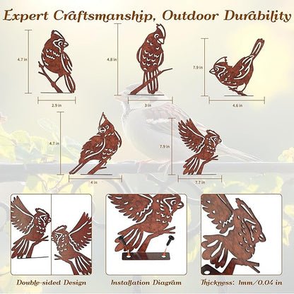 Rusty Birds Decoration, Outdoor Bird Wall Decor, Metal Bird Yard Decor, Garden Sculptures, Yard Art, Fence Decorations, Rustic Garden Decor, Metal Birds Craft Statue Ornaments