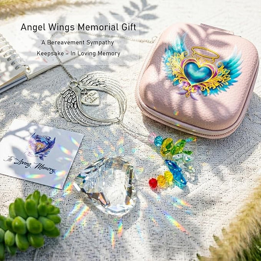 Crystal Angel Wings Suncatcher - A Piece of My Heart is in Heaven Memorial Gift for Women, Sympathy Bereavement Gift for Loss of Loved One, Remembrance Window Decor
