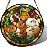 Stained Glass Window Hanging 6 Cute White Brown Guinea Pigs Large 11.8" - Suncatcher Door Garden Sunroom Sun Catcher Decor Birthday Christmas for Mom Men Woman Nana Friend
