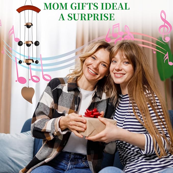 26'' Bell Wind Chimes for Outside Clearance, Temple Windchimes Outdoors w/3 Copper Bells, Memorial Wind Chime Gifts for Mom Grandma Neighbors, Feng Shui Wind Bell for Home Garden Patio Porch Zen Decor
