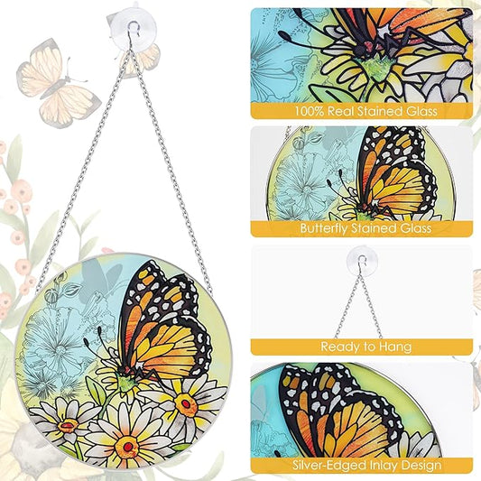 Stained Glass Butterfly Suncatcher Window Hanging Ornament for Home and Garden Decor 100% Real Glass with Elegant Butterfly Design Gift for Mom and Nature Lovers
