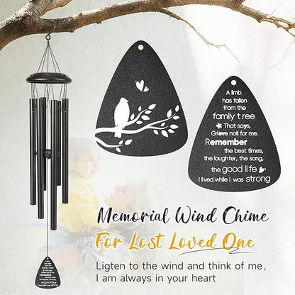 Memorial Gifts for Loss of Loved one, 25''Memorial Wind Chimes of Sympathy Gifts for Loss of Love one,Condolence/Bereavement/Remembrance Gift,Windchime in Memory,Funeral Decor for Garden Outside,Black