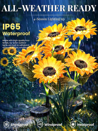 GIGALUMI Solar Garden Lights Artificial Sunflowers, LED Garden Decor Carefree Sunflower Solar Lights Outdoor Yard Decorations Outdoor, Everlasting Sunflower Decor Gift for Yard Patio (Set of 2)