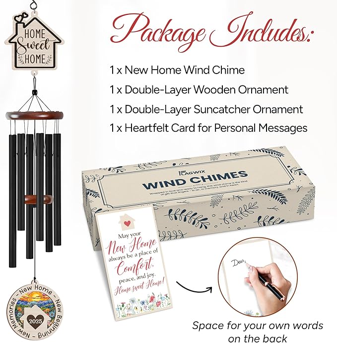 FLAGWIX House Warming Gifts New Home - Large Outdoor Wind Chimes for Outside 32 in - Windchimes Outdoors for Home Decor, Housewarming New Home Gift, New Home Gift Ideas, Wind Chime for Garden Decor