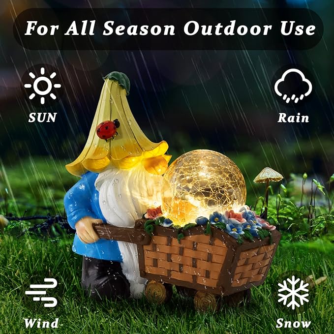 Garden Gnomes Outdoor Decorations Solar Statues,Garden Gnome Decor with LED Lights,Gnomes Clearance for Patio Lawn Decor Gnome Gift for Woman