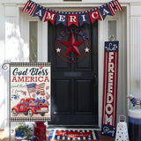 4th of July Garden Flags for Outside,Patriotic American Truck with Buffalo Plaid Small Yard Flags for Outdoor, Memorial Day Decorations for Holiday Summer 250th USA Anniversary 12x18 Inch Double Sided