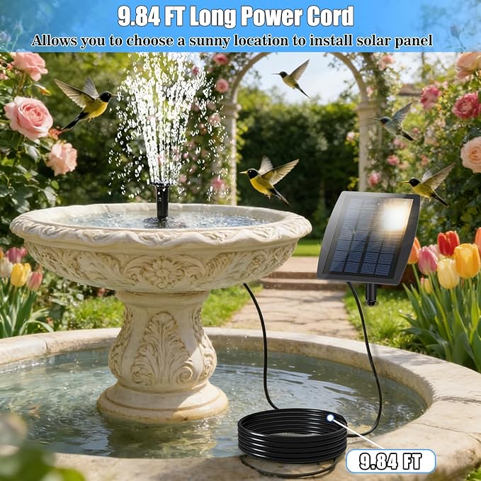 Yeomi Solar Fountain Pump for Bird Bath, 2.5W Solar Powered Water Fountain with 3 Nozzles & 1.5ft Tubing, Multi-Installation & 3-Layer Filtration for Small Pond, Garden Water Feature