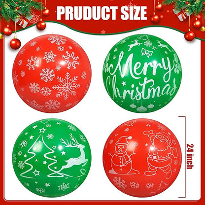 4 PCS 24 Inch Christmas Inflatable Balls Outdoor Inflatable Christmas Ball Ornaments for Xmas Garden Lawn Yard Holiday Front Door Window Decoration