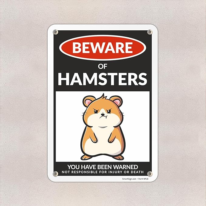 SmartSign Funny Beware Of Hamsters Warning Sign - 10"x7", 40 mil Laminated Rust-free Aluminum - Metal Signs for Wall Decor, Outdoors, Patio, Gifts, Cafe, Bar, Kitchen - Hamsters Theme, Made in USA