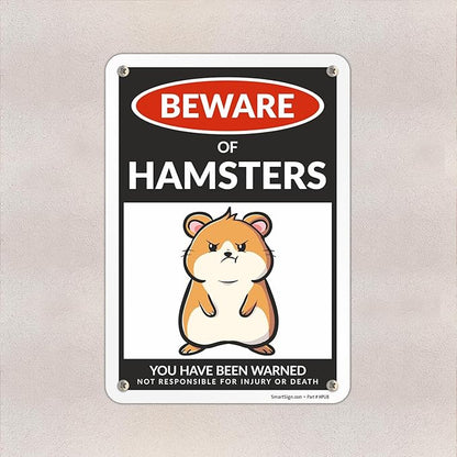 SmartSign Funny Beware Of Hamsters Warning Sign - 10"x7", 40 mil Laminated Rust-free Aluminum - Metal Signs for Wall Decor, Outdoors, Patio, Gifts, Cafe, Bar, Kitchen - Hamsters Theme, Made in USA