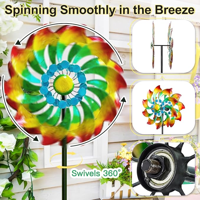 Lariander Wind Spinner - Metal Large Wind Spinners Outdoor - Windmill for Yard and Garden, Gift for Family, Friends, Garden Lovers(74'' x 22'')