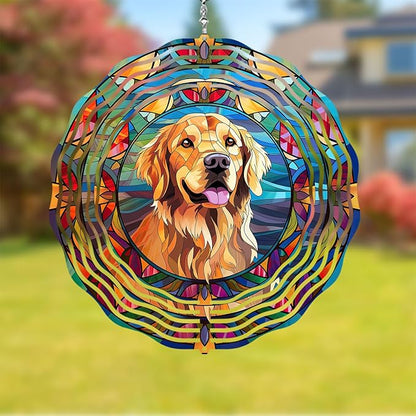 Golden Retriever Wind Spinner Pet Dog Memorial Gifts, Vibrant 3D Kinetic Aluminum Metal Hanging Outdoor Garden Decor, Loss of Dogs Sympathy Gifts, 8" Wind Sculptures for Patio, Porch Yard Art (GR6)