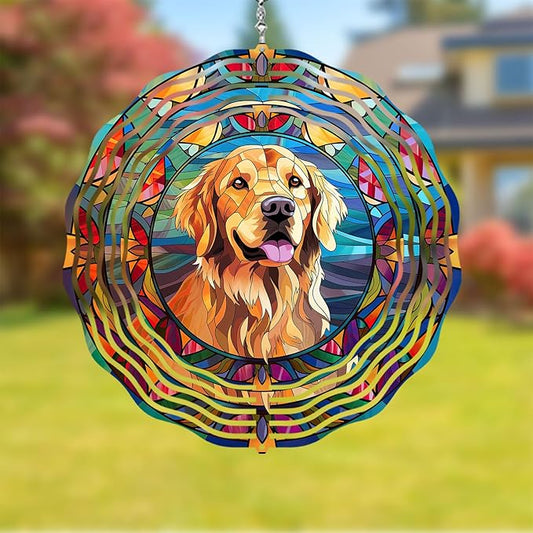 Golden Retriever Wind Spinner Pet Dog Memorial Gifts, Vibrant 3D Kinetic Aluminum Metal Hanging Outdoor Garden Decor, Loss of Dogs Sympathy Gifts, 8" Wind Sculptures for Patio, Porch Yard Art (GR6)